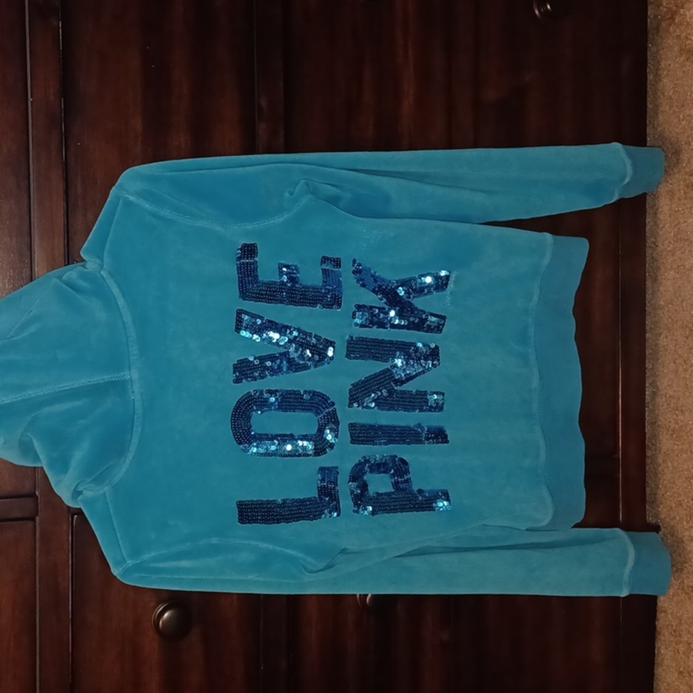 Victorias Secret PINK Blue Sequin Velour Zip Up